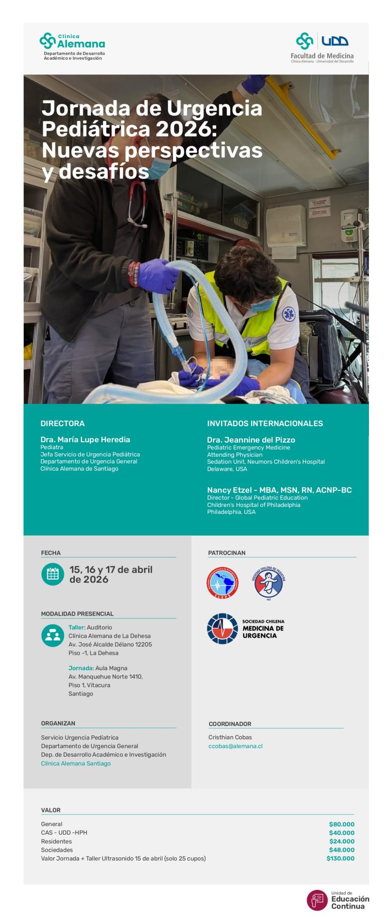 Jornada de Urgencias Pediátricas 2026, Clínica Alemana de Santiago